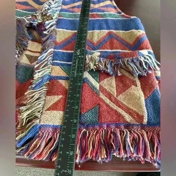 Vtg Women’s Sz M/L 80s Blanket Vest‎ Southwestern Rodeo Boho Tapestry Fringe - Picture 8 of 11